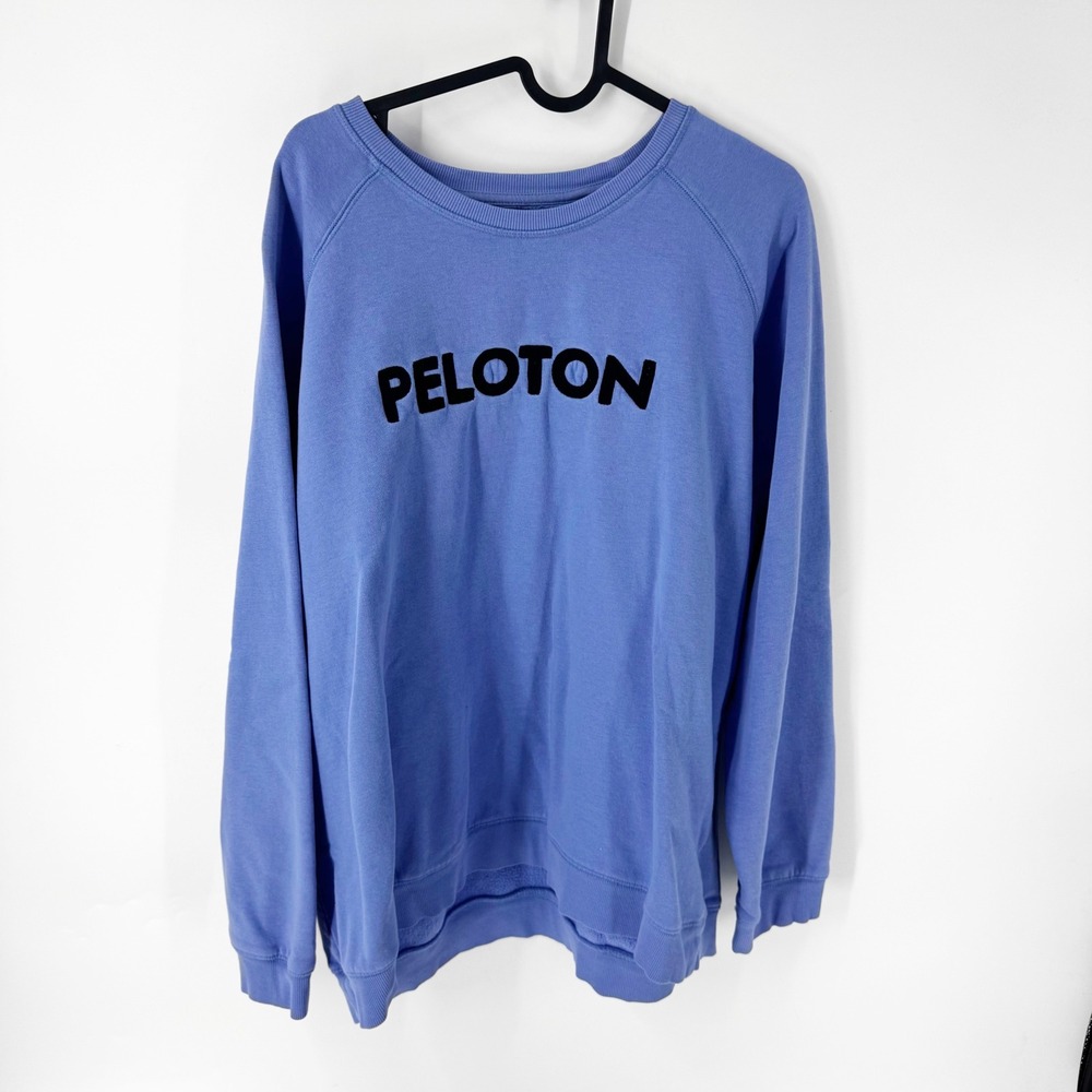 Peloton Women XL Blue Crewneck Sweatshirt Raglan‎ Fleece Pullover Logo Athletic